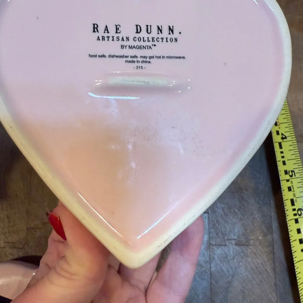 Rae Dunn Pink Heart Shaped Trinket Box “Love is Sweet” jewelry Dish with Lid
